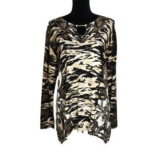 Dana Buchman Multicolor Long Sleeve Scoopneck Sweater Top - Size Large